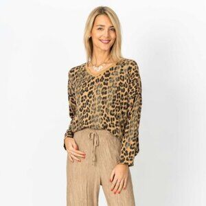 NWT Look Mode Animal Print Glitter Sweater In Camel